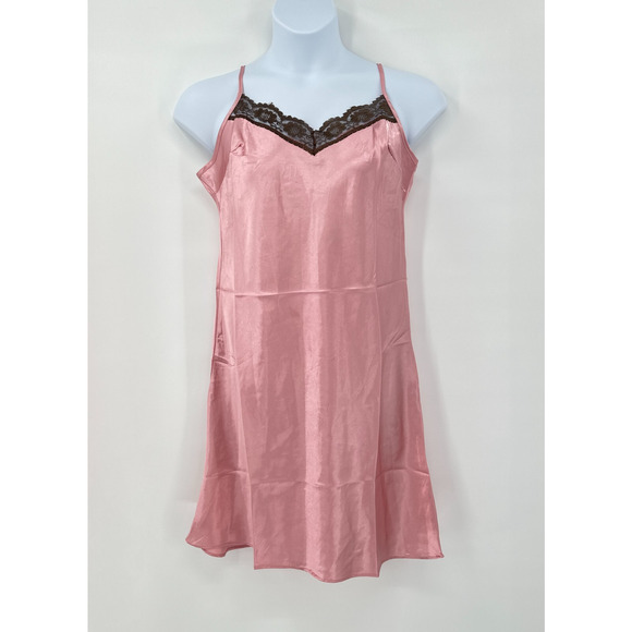 Satin Slip‎ Dress Medium Fairy Pink Grunge Y2K Coquette Romantic Nightie Lace* - Picture 1 of 9